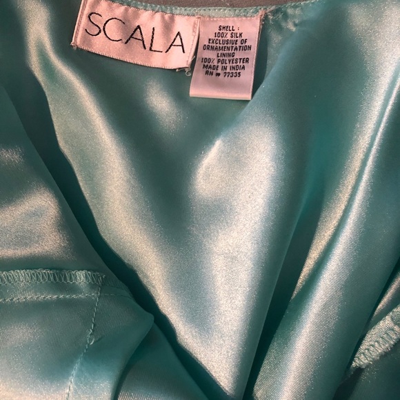Silk Slip Dress in Tiffany Blue with Sheer Jacket Beaded Size 8 by Scala - Picture 12 of 16